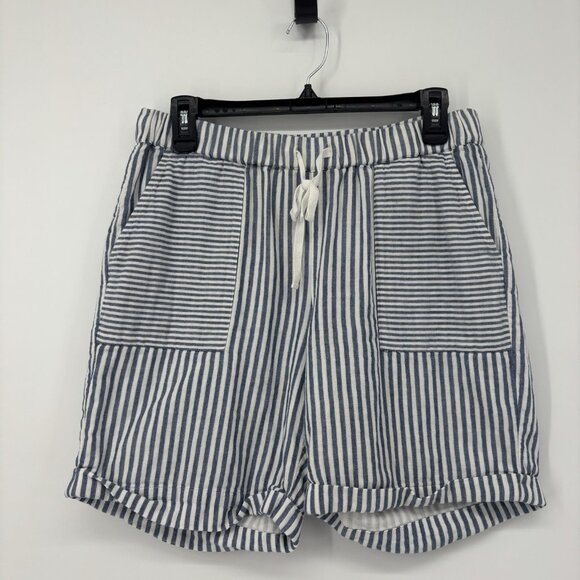 J. Jill Blue White Stripe Cotton Cuff Shorts Womens Size Small Vacation Nautical - Picture 1 of 9